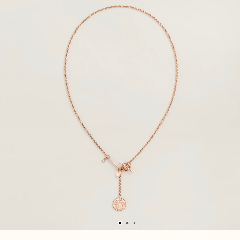 Hermès Ex-Libris圓牌烙印造型鑲鑽項鍊(玫瑰金)-0