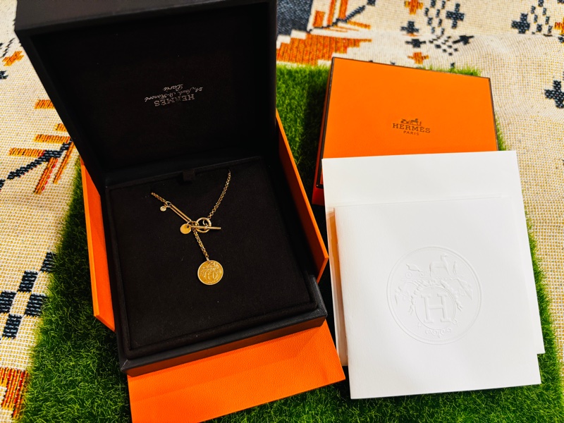 Hermès Ex-Libris圓牌烙印造型鑲鑽項鍊(玫瑰金)-3