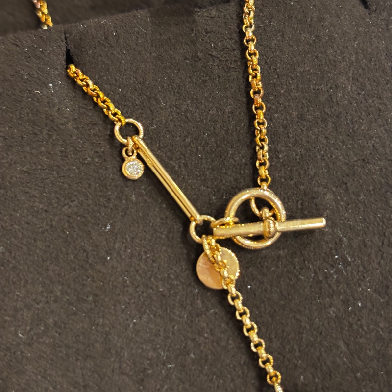 Hermès Ex-Libris圓牌烙印造型鑲鑽項鍊(玫瑰金)-10