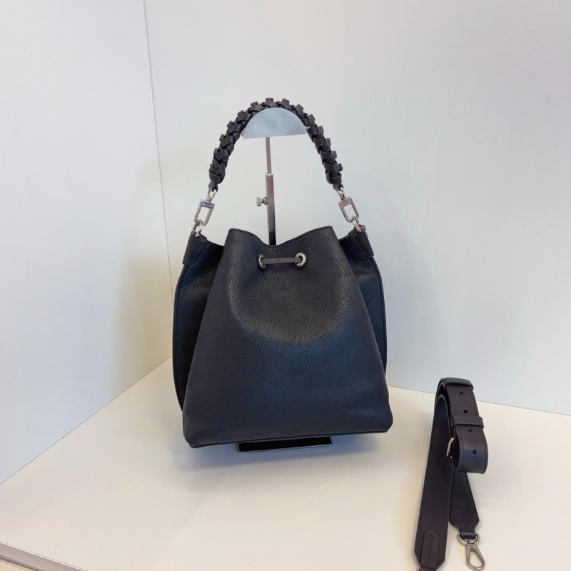 芯片款 路易威登/Louis Vuitton 全黑全皮Muria月光女神水桶包 銀扣-1