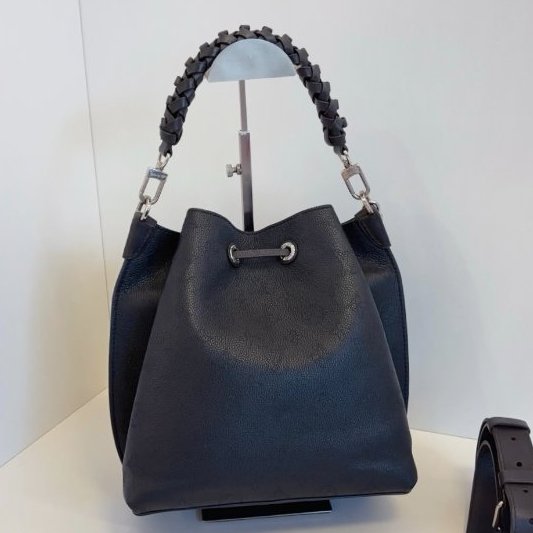 芯片款 路易威登/Louis Vuitton 全黑全皮Muria月光女神水桶包 銀扣-6
