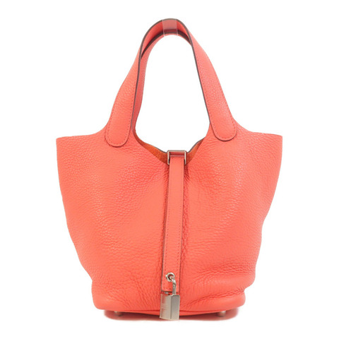 HERMES Clemence皮革Picotin PM手挽袋Rose Texas
