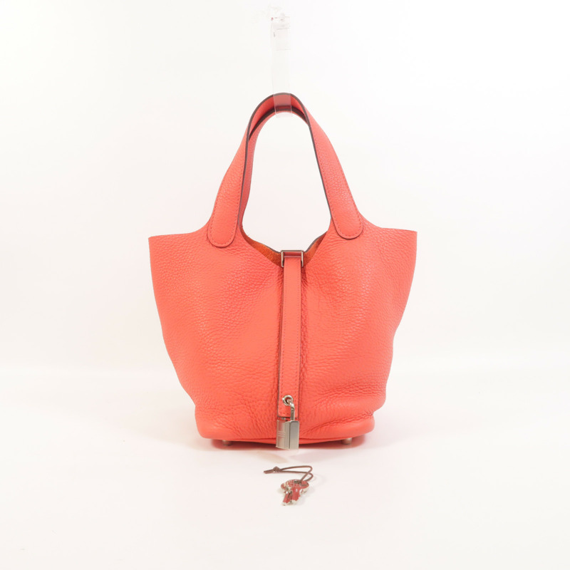 HERMES Clemence皮革Picotin PM手挽袋Rose Texas-8