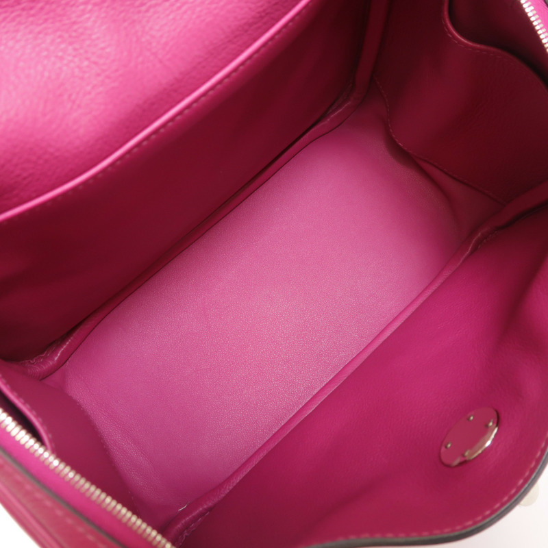 HERMES Evercolor皮革Lindy 26手挽肩背兩用袋Rose Pourpre-4