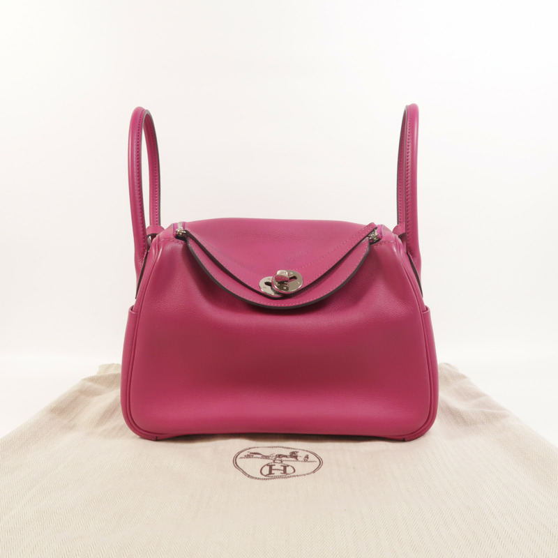 HERMES Evercolor皮革Lindy 26手挽肩背兩用袋Rose Pourpre-8