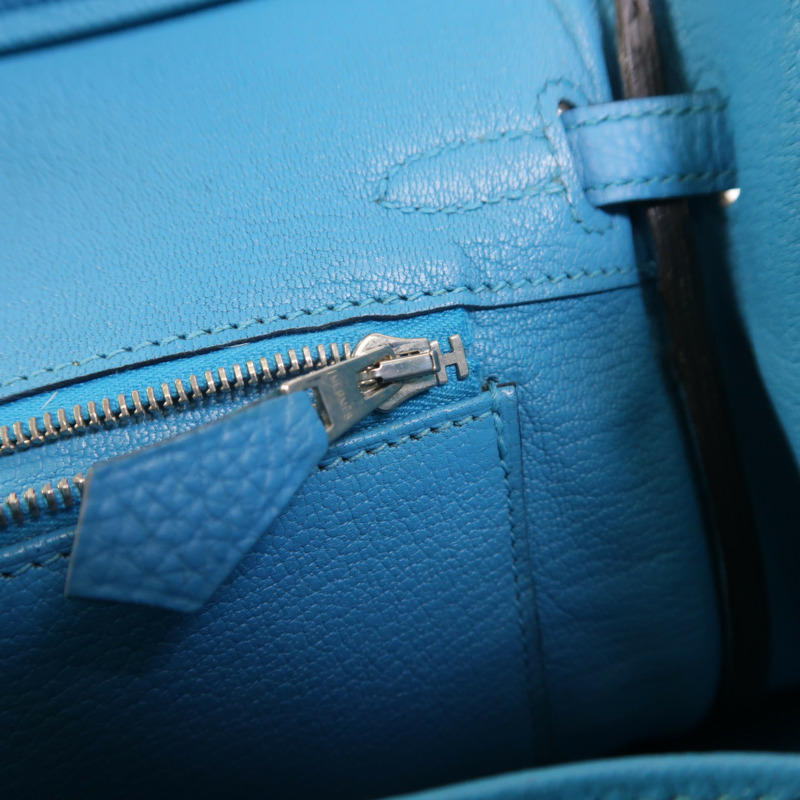 HERMES Togo皮革Birkin 25手挽袋Turquoise-14