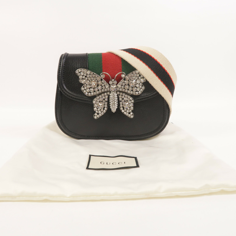 GUCCI 牛皮皮革Totem Butterfly Imitation Diamond肩背袋-8