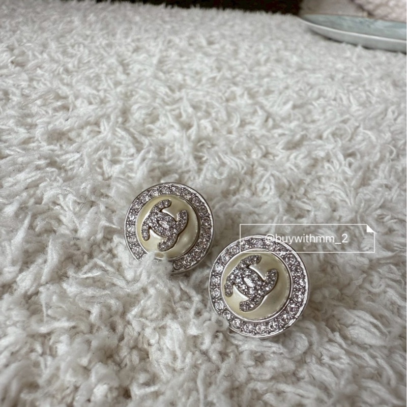 現貨💎香奈兒耳夾 水鑽圈圈鈕扣-2