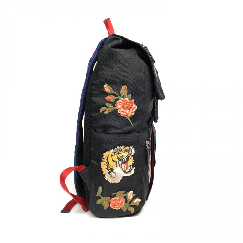 GUCCI 黑色尼龍老虎頭刺繡雙肩包登山包肩背包-3