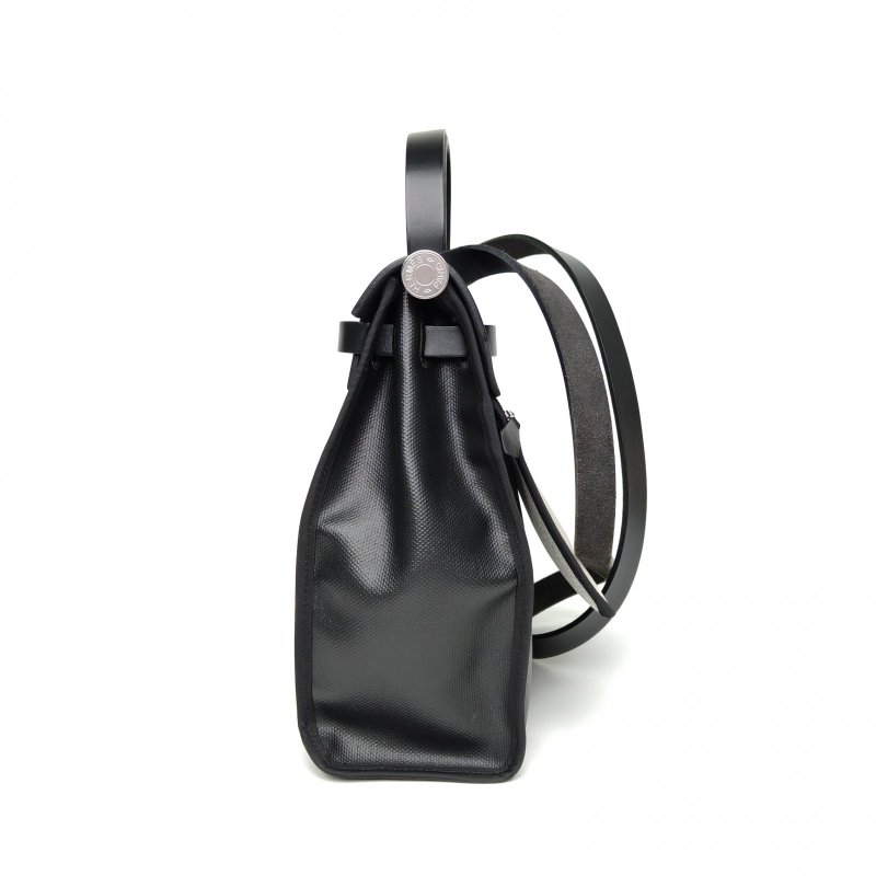 HERMES Herbag31黑色防水帆布/牛皮B刻銀扣肩背包-1