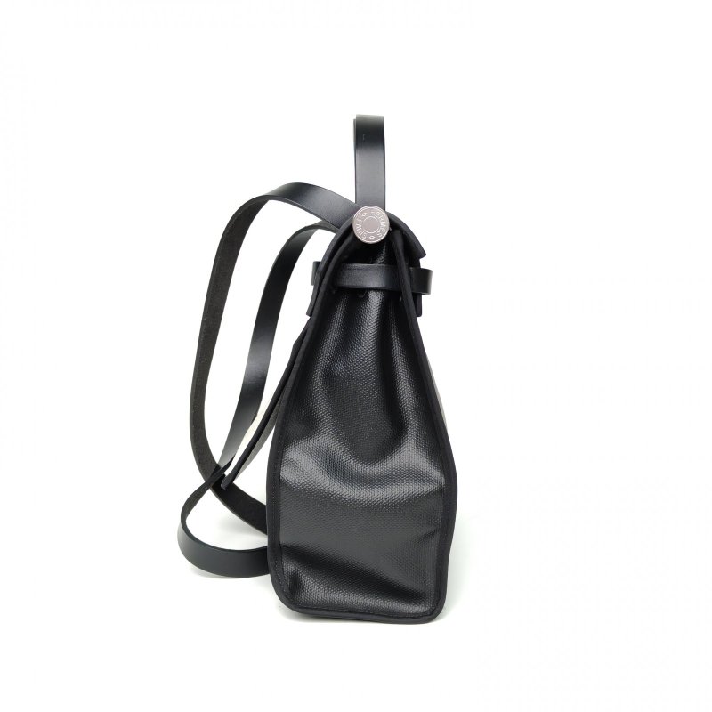 HERMES Herbag31黑色防水帆布/牛皮B刻銀扣肩背包-3