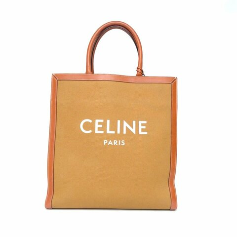 CELINE Cabas豎款手袋大號棕色牛皮/帆布肩背包
