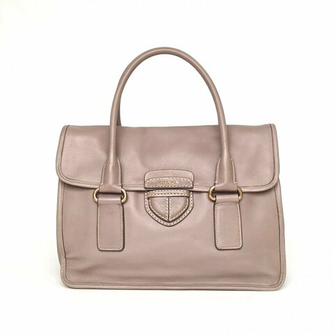 PRADA 灰色牛皮中古豬鼻扣手提包肩背包