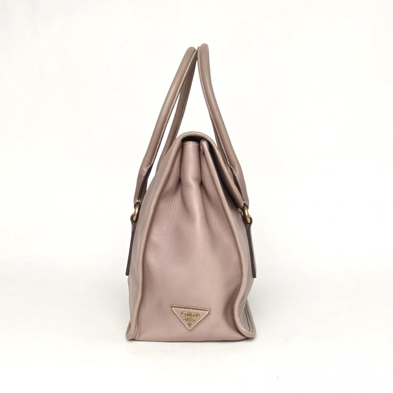 PRADA 灰色牛皮中古豬鼻扣手提包肩背包-3