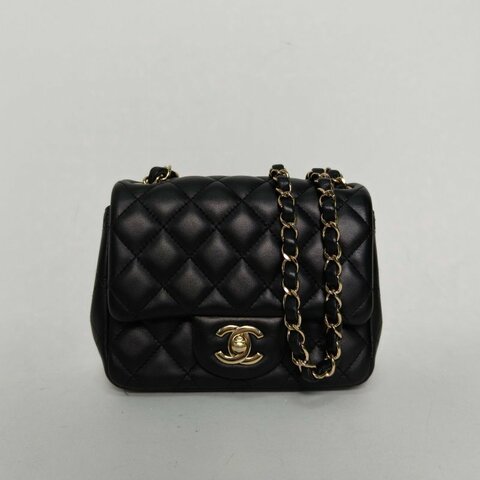 CHANEL CF口蓋包方胖子17黑色羊皮31開金扣肩背包