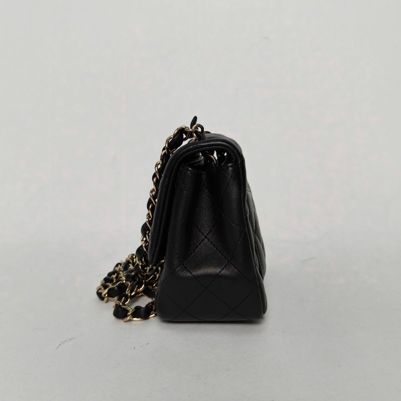 CHANEL CF口蓋包方胖子17黑色羊皮31開金扣肩背包-1