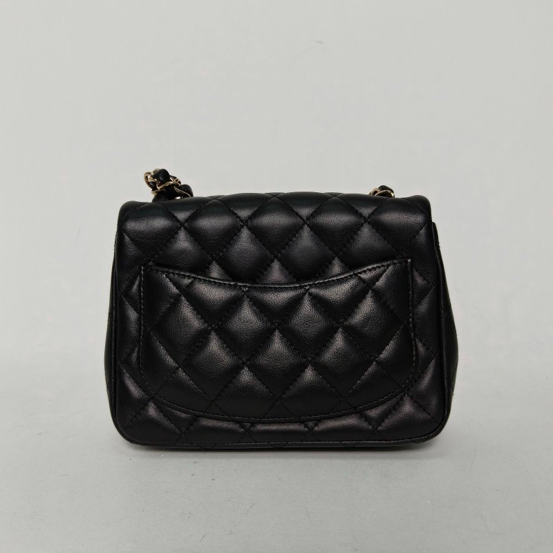 CHANEL CF口蓋包方胖子17黑色羊皮31開金扣肩背包-2