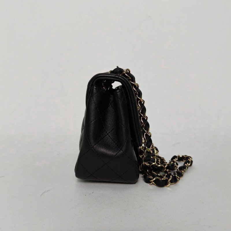 CHANEL CF口蓋包方胖子17黑色羊皮31開金扣肩背包-3