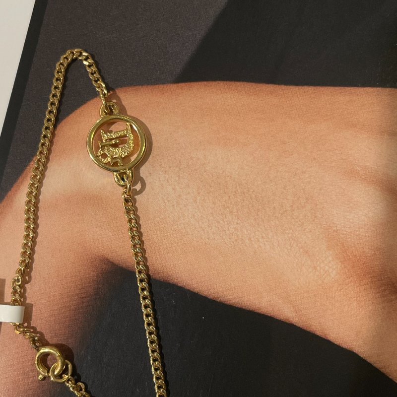 VINTAGE DIOR金色字母圓形品牌logo古董手鍊-1