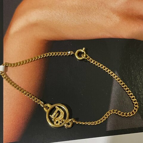 VINTAGE DIOR金色字母圓形品牌logo古董手鍊