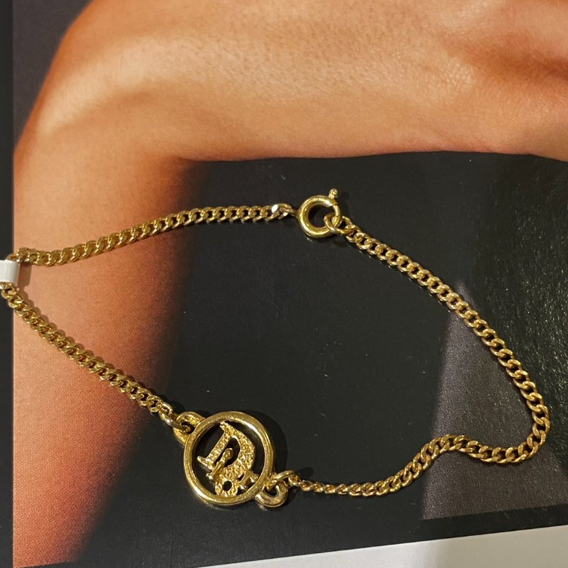 VINTAGE DIOR金色字母圓形品牌logo古董手鍊-0