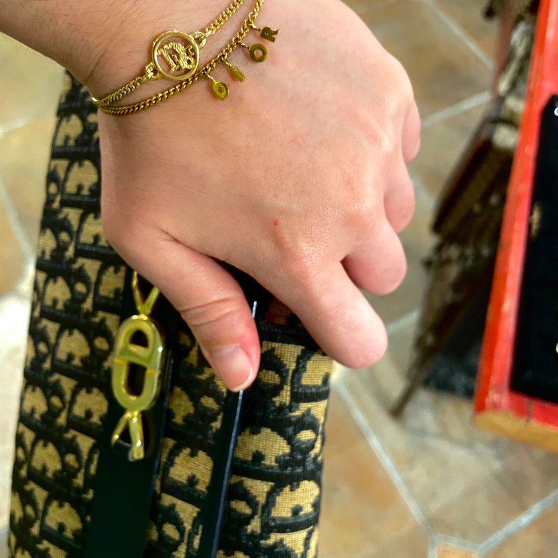 VINTAGE DIOR金色字母圓形品牌logo古董手鍊-2