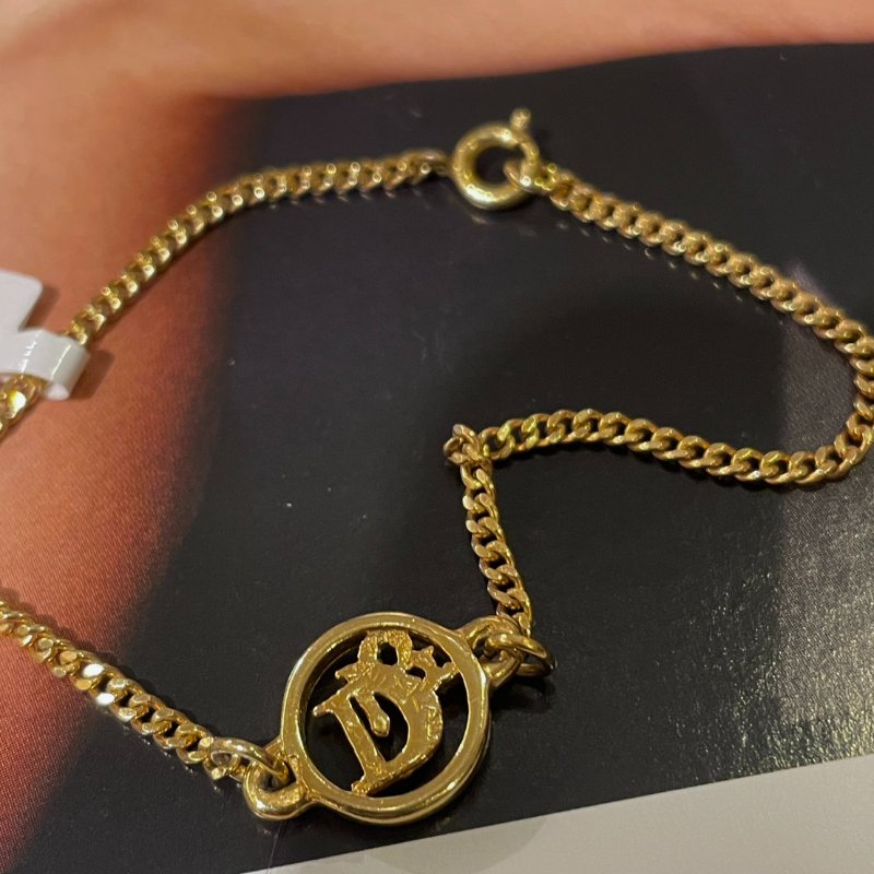 VINTAGE DIOR金色字母圓形品牌logo古董手鍊-7