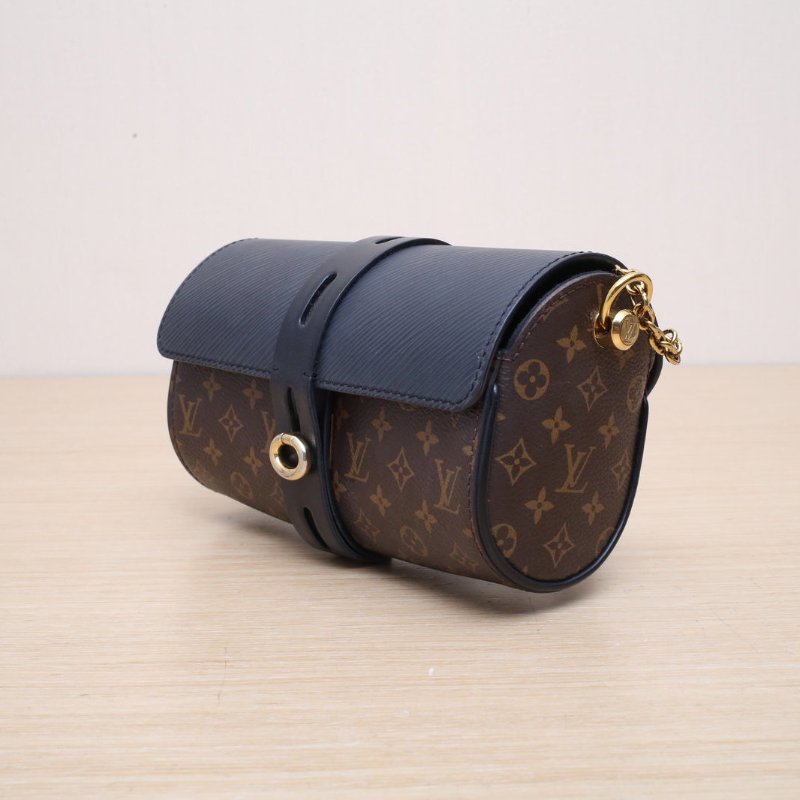 LOUIS VUITTON 水波紋牛皮限量秀款老花拼黑色筆筒金屬鏈條包肩背包-4