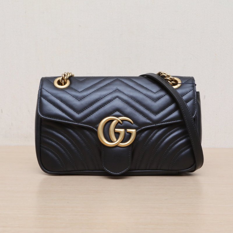 GUCCI GGMarmont肩背包小號26黑色牛皮金扣肩背包-1