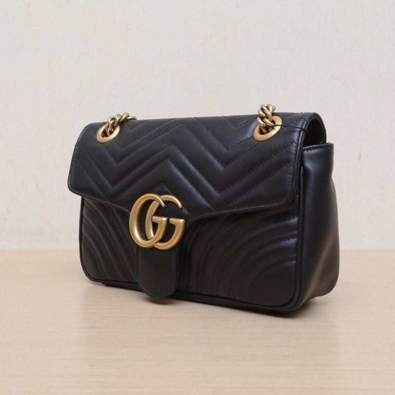 GUCCI GGMarmont肩背包小號26黑色牛皮金扣肩背包-3