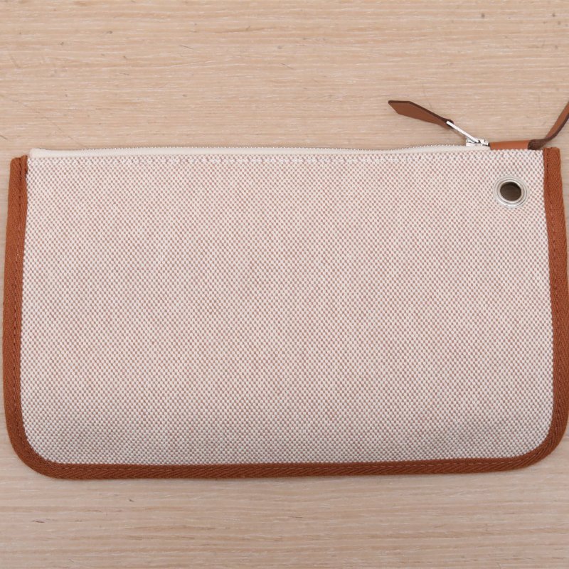HERMES Herbag31米色拼黃褐色編織帆布U刻銀扣肩背包-3