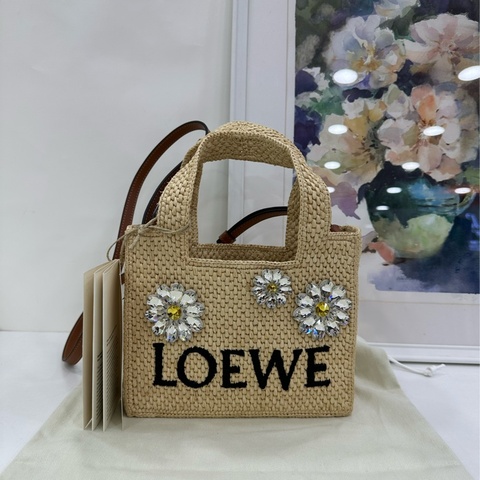LOEWE 迷你 Font 拉菲草編織手提包 全新 19cm*6.5cm*16cm