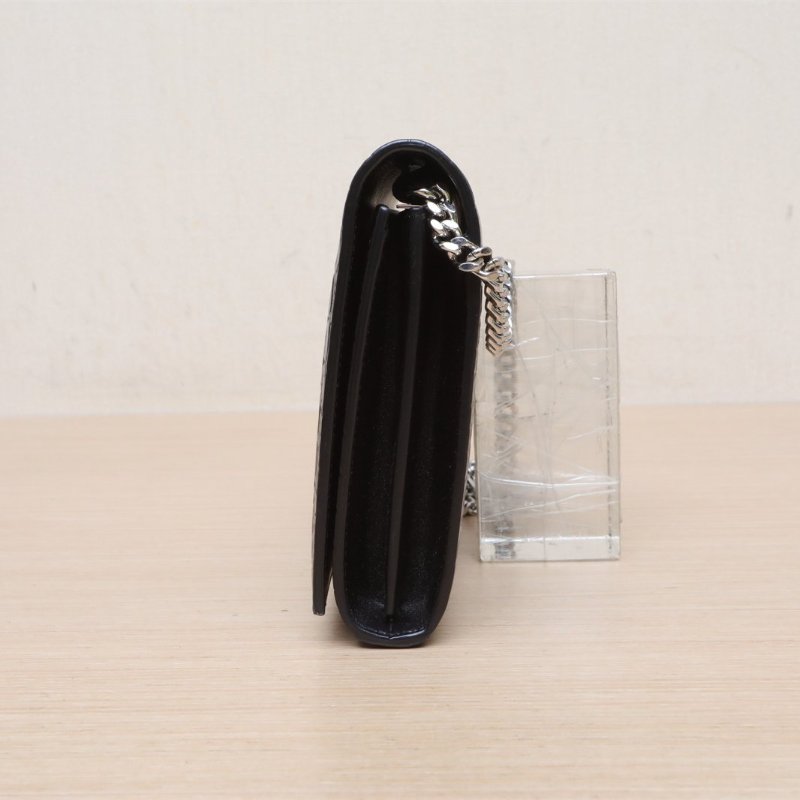 SAINT LAURENT KATE22鱷魚壓紋黑色牛皮銀扣肩背包-4
