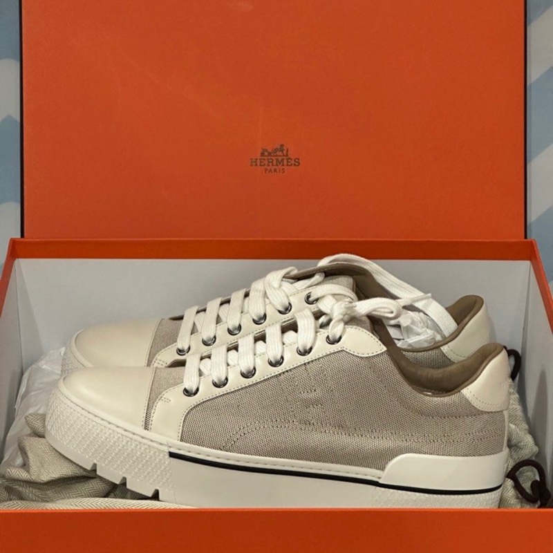 全新未使用Hermes/愛馬仕Dare白棕厚底板鞋 尺碼40-8
