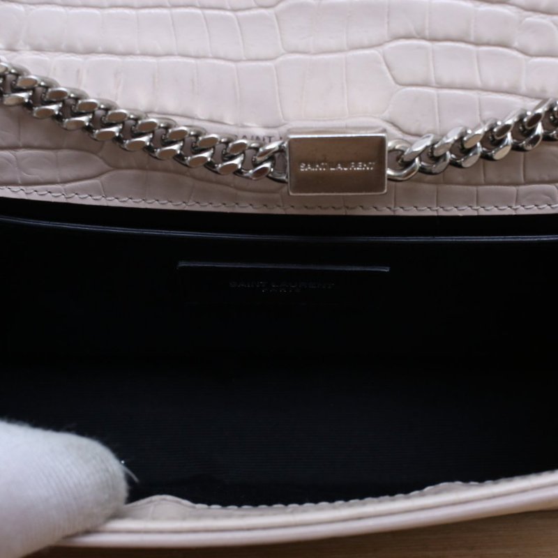 SAINT LAURENT KATE小號20鱷魚壓紋流蘇裸色牛皮銀扣肩背包-2