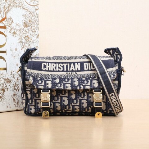 DIOR Diorcamp郵差信使包小號藍色帆布金扣2022肩背包