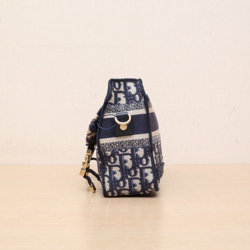DIOR Diorcamp郵差信使包小號藍色帆布金扣2022肩背包-4