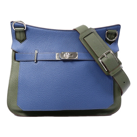 HERMES Clemence皮革Jypsiere 31肩背袋Bleu Thalassa/Vert Olive