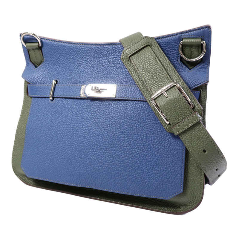 HERMES Clemence皮革Jypsiere 31肩背袋Bleu Thalassa/Vert Olive-2