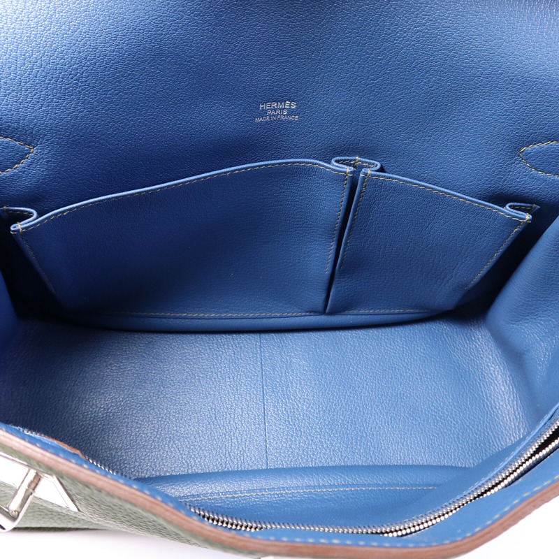 HERMES Clemence皮革Jypsiere 31肩背袋Bleu Thalassa/Vert Olive-4