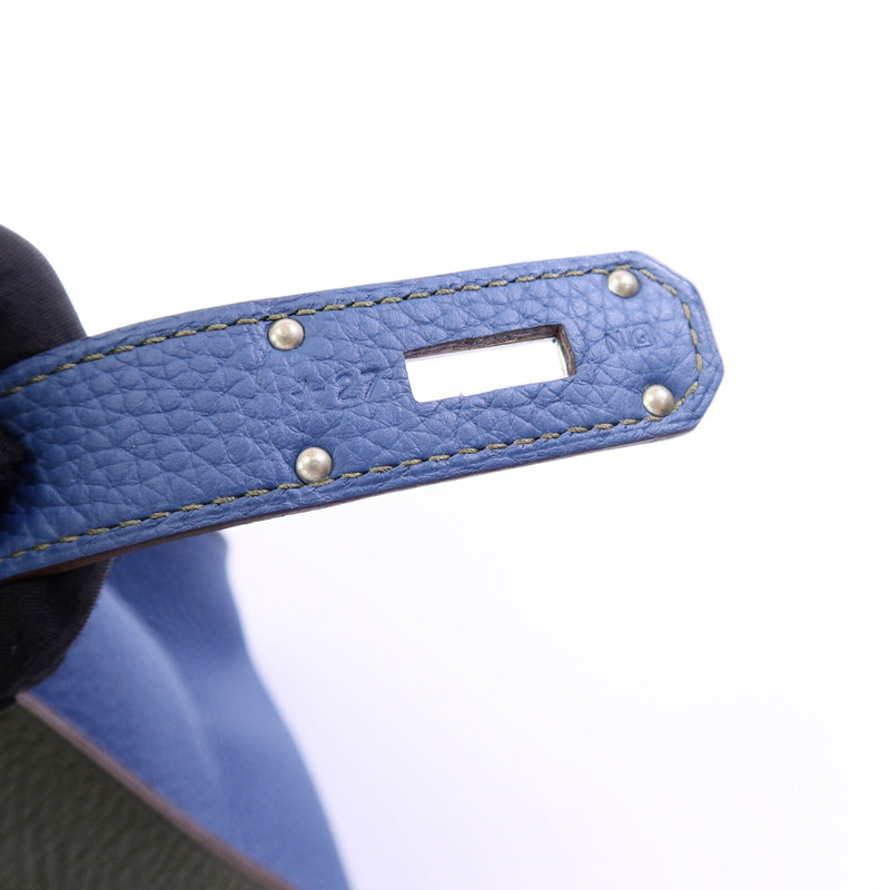 HERMES Clemence皮革Jypsiere 31肩背袋Bleu Thalassa/Vert Olive-7