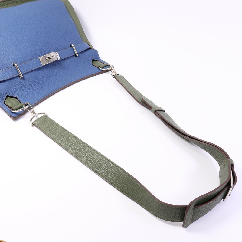 HERMES Clemence皮革Jypsiere 31肩背袋Bleu Thalassa/Vert Olive-8