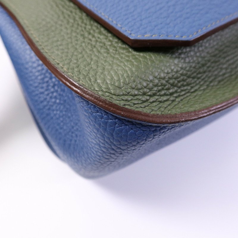 HERMES Clemence皮革Jypsiere 31肩背袋Bleu Thalassa/Vert Olive-10