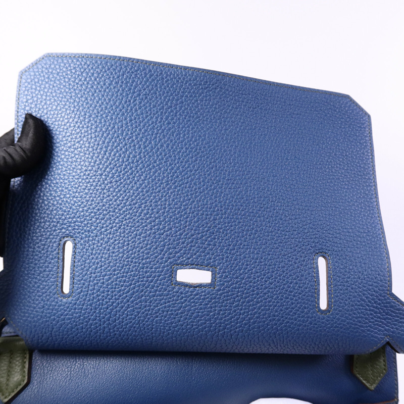 HERMES Clemence皮革Jypsiere 31肩背袋Bleu Thalassa/Vert Olive-14