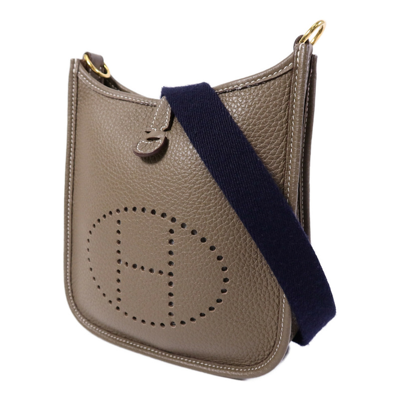 HERMES Clemence皮革Evelyne TPM肩背袋Etoupe/Blue Indigo-2