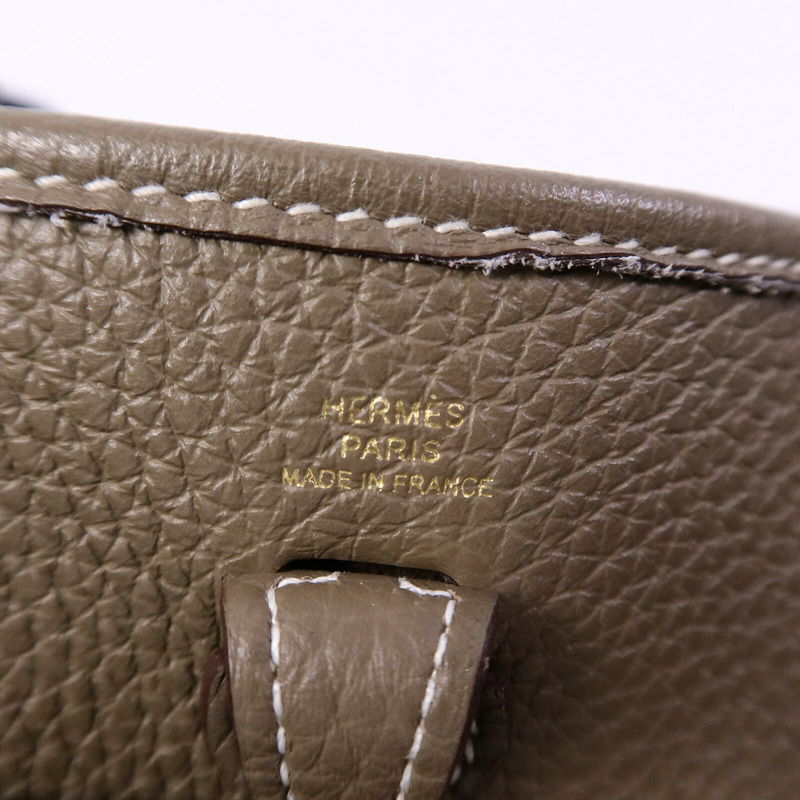 HERMES Clemence皮革Evelyne TPM肩背袋Etoupe/Blue Indigo-5