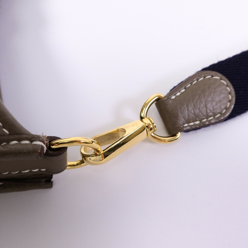 HERMES Clemence皮革Evelyne TPM肩背袋Etoupe/Blue Indigo-6