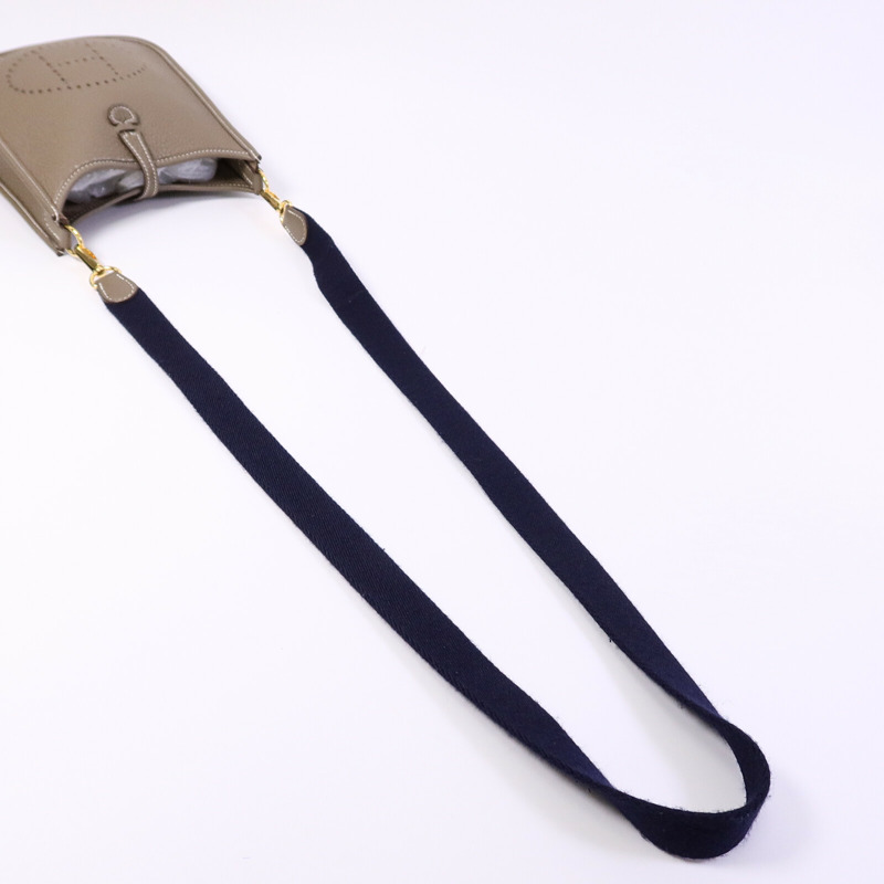 HERMES Clemence皮革Evelyne TPM肩背袋Etoupe/Blue Indigo-9