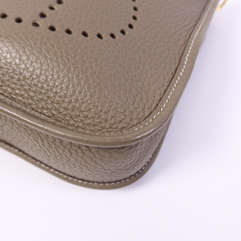 HERMES Clemence皮革Evelyne TPM肩背袋Etoupe/Blue Indigo-10