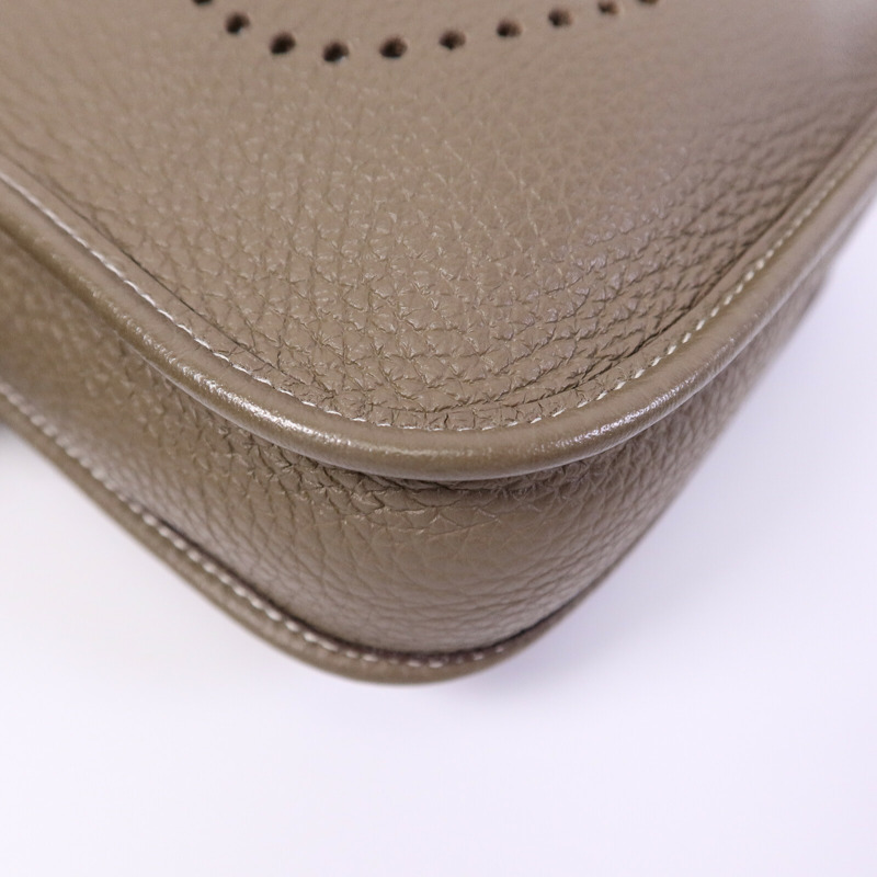 HERMES Clemence皮革Evelyne TPM肩背袋Etoupe/Blue Indigo-11